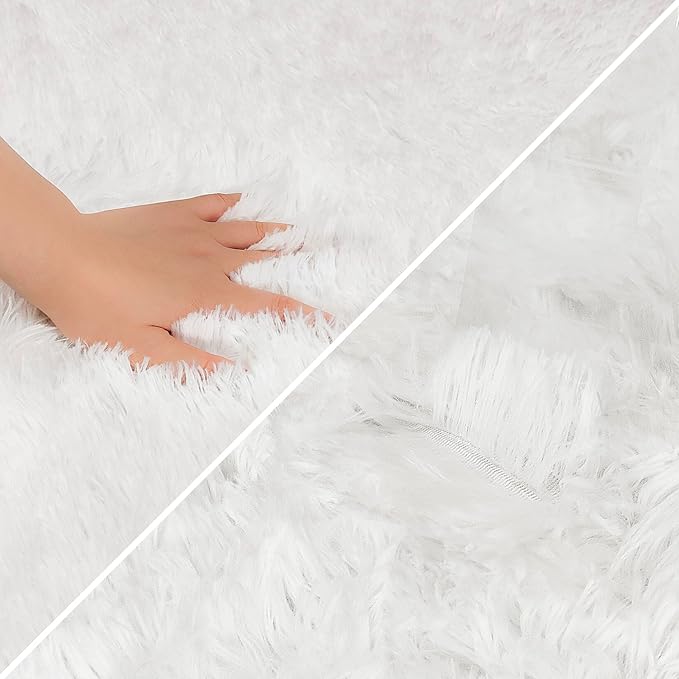 Runner Rug for Bedroom White 2x8ft Fluffy Area Rug Bedside Runner Rug for Kids - Image 6