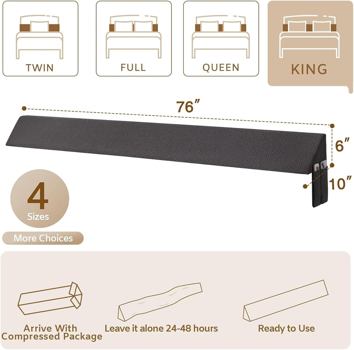 King Bed Wedge Pillow for Headboard, Fill The Gap (0-7")
