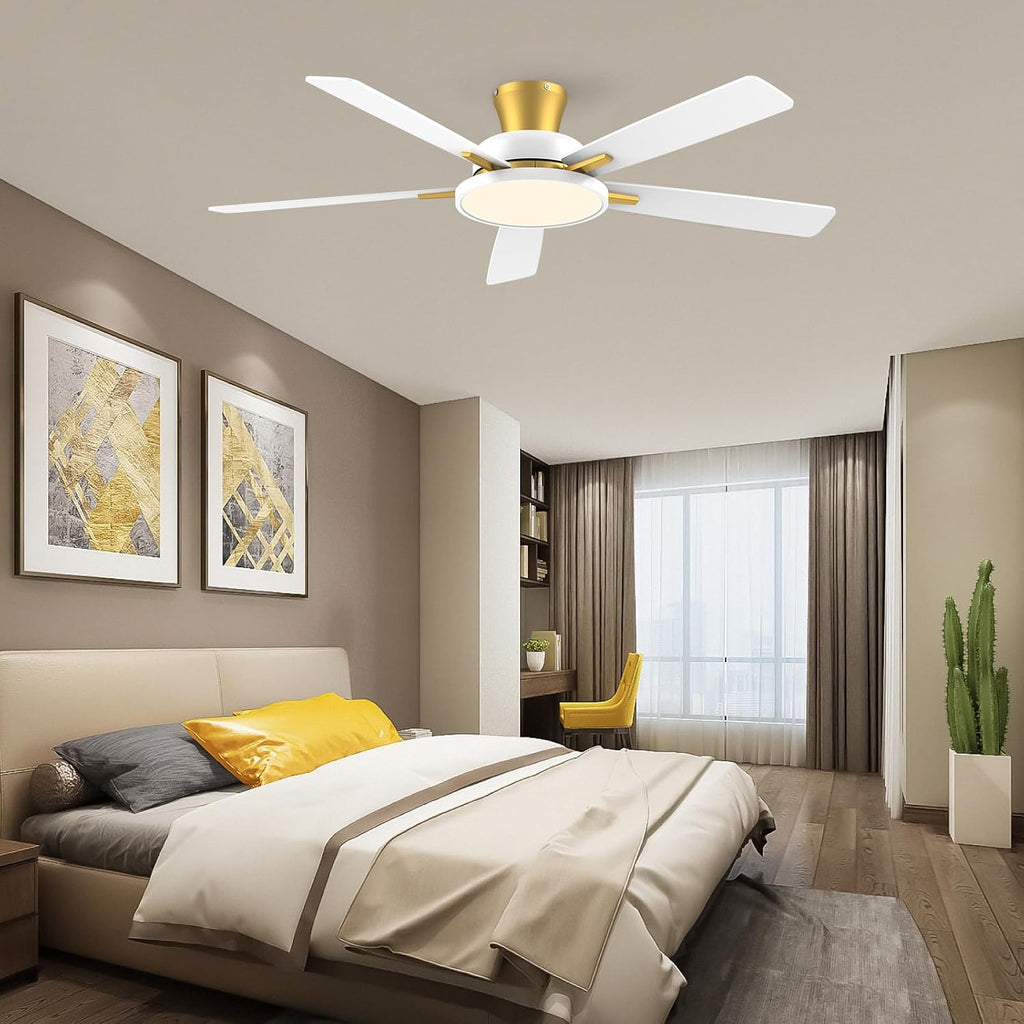 TALOYA 52 inch Ceiling Fans with Lights and Remote, Low Profile, White Gold