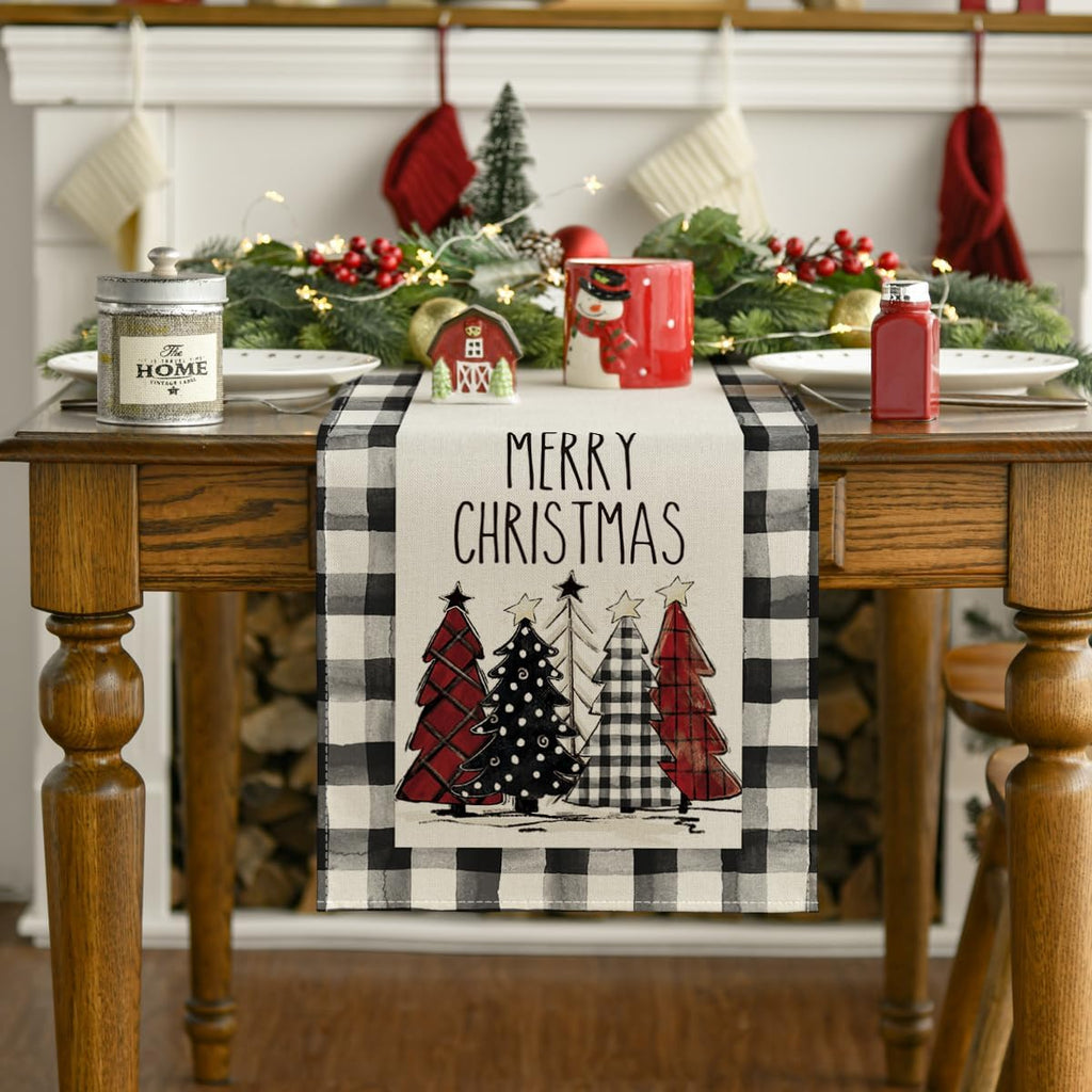 Artoid Mode Buffalo Plaid Xmas Table Runner Home Party Decor 13x108 Inch