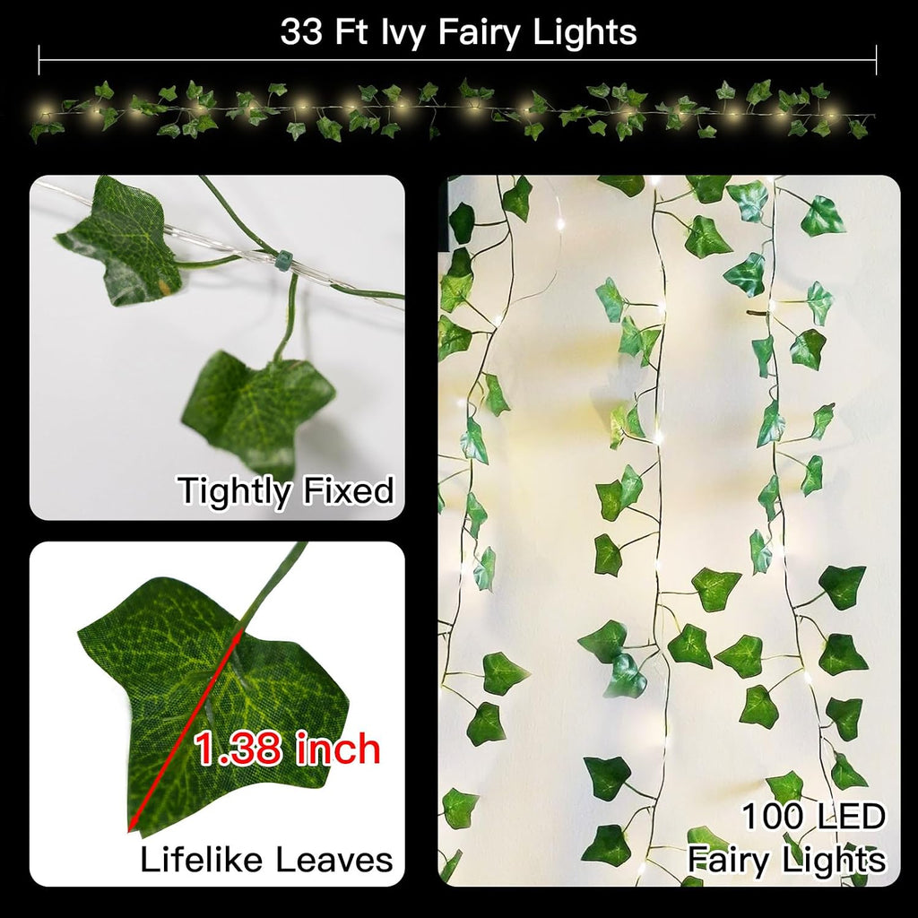 suddus 33FT 100LED Pothos Vine Fairy Lights Battery Operated Copper Wire