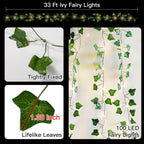 suddus 33FT 100LED Pothos Vine Fairy Lights Battery Operated Copper Wire
