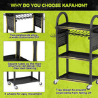 KAFAHOM Power Tool Organizer Cart with Charging Station,Garage Floor Rolling Storage on Wheels for Mechanic,Mobile 8 Drill Holder, Utility Cart with Battery Charging 8 Outlet Power Strip