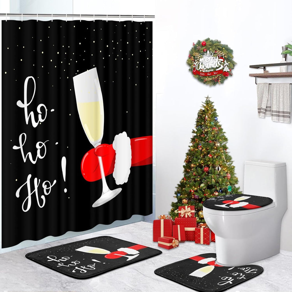 ArtSocket Christmas Bathroom Sets with Shower Curtain and Rugs Santa Claus