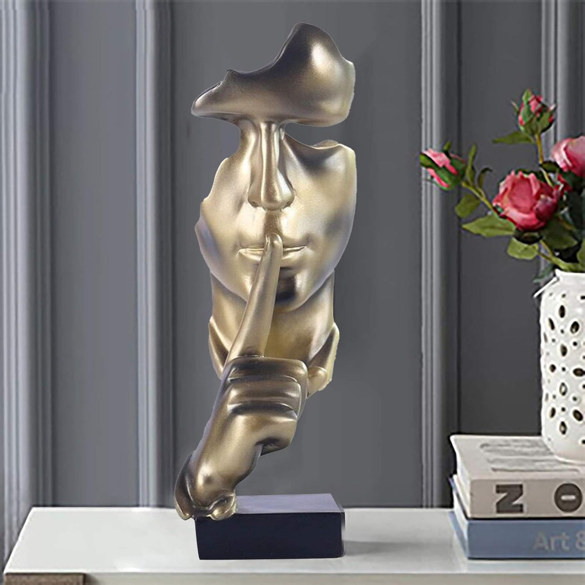 aboxoo Thinker Statue, Silence is Gold Abstract Art Figurine(Gold)