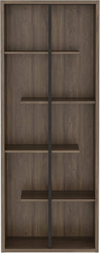 Techni Mobili 5 Shelf Bookcase - Walnut Vertical Standing Wood Bookshelf for Living Room, Bedroom & Home Office - Staggered Bookcase with Asymmetrical Shelves & Heavy Duty Steel Bar Cassa Collection