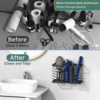 YIGII Hair Dryer Holder - Hair Tool Organizer 3-in-1 Blow Dryer Holder Adjustable Height, Bathroom Organizer Wall Mounted/Cabinet Door for Flat/Curling Irons, Hair Straighteners