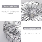 HIG Set of 2 Handcrafted Silver Ruched Round Throw Pillows – 14.5’’ Metallic - Image 4
