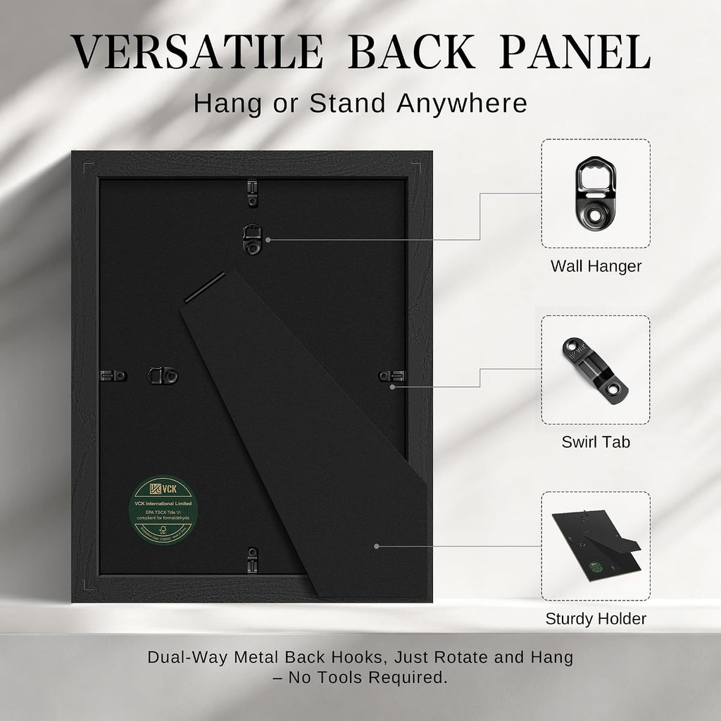 VCK 8x10 Picture Frame 3 Pack, Black Solid Wood, Real Glass, for Photo