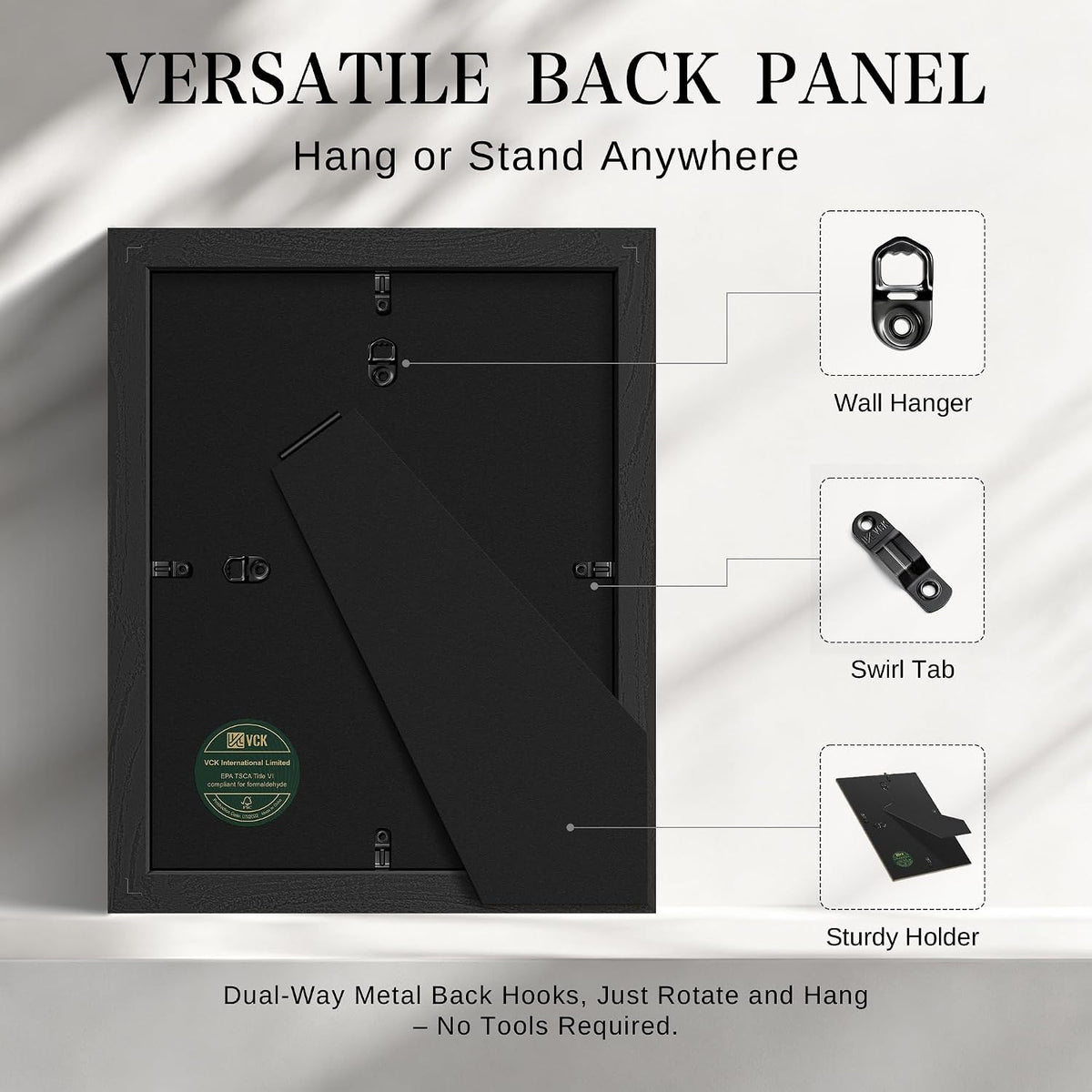 VCK 8x10 Picture Frame 3 Pack, Black Solid Wood, Real Glass, for Photo