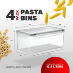 Large Airtight Food Storage Containers with Lids Set of 4 3.2L - 102 fl. oz Pasta storage Containers, BPA Free Plastic Spaghetti container - Air Tight Canisters for Kitchen Pantry Organization