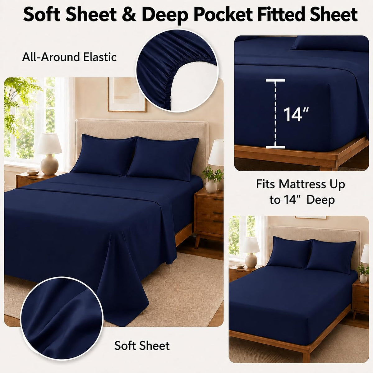 Queen Comforter Set with Sheets Navy Blue, 7 Pieces Bed in a Bag