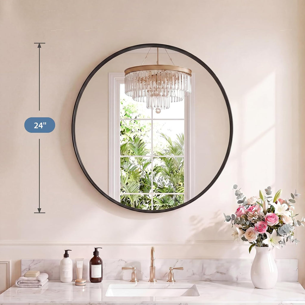 Sweetcrispy Round Wall Mirror 24 Inch, Bathroom Wall Circle Mirror