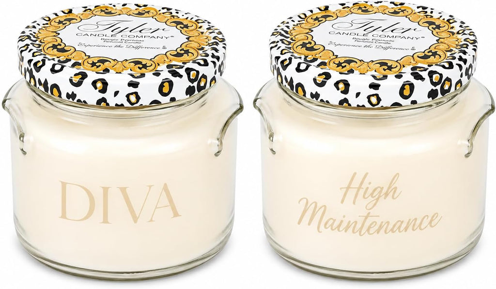 Diva & High Maintenance Scented Candle, 22 oz 2-Wick Soy Wax Jar, Large Highly Scented Candle Set Pack of 2, Long Burn 110–130 Hours, Home Fragrance Gift
