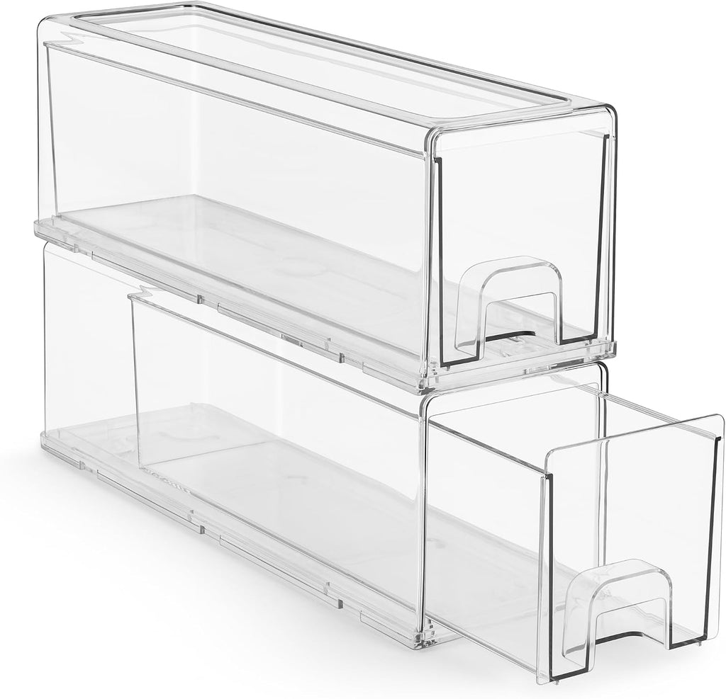 Sorbus Clear Stackable Storage Drawers with Pull-Out Bins (Small, 2 Pack)