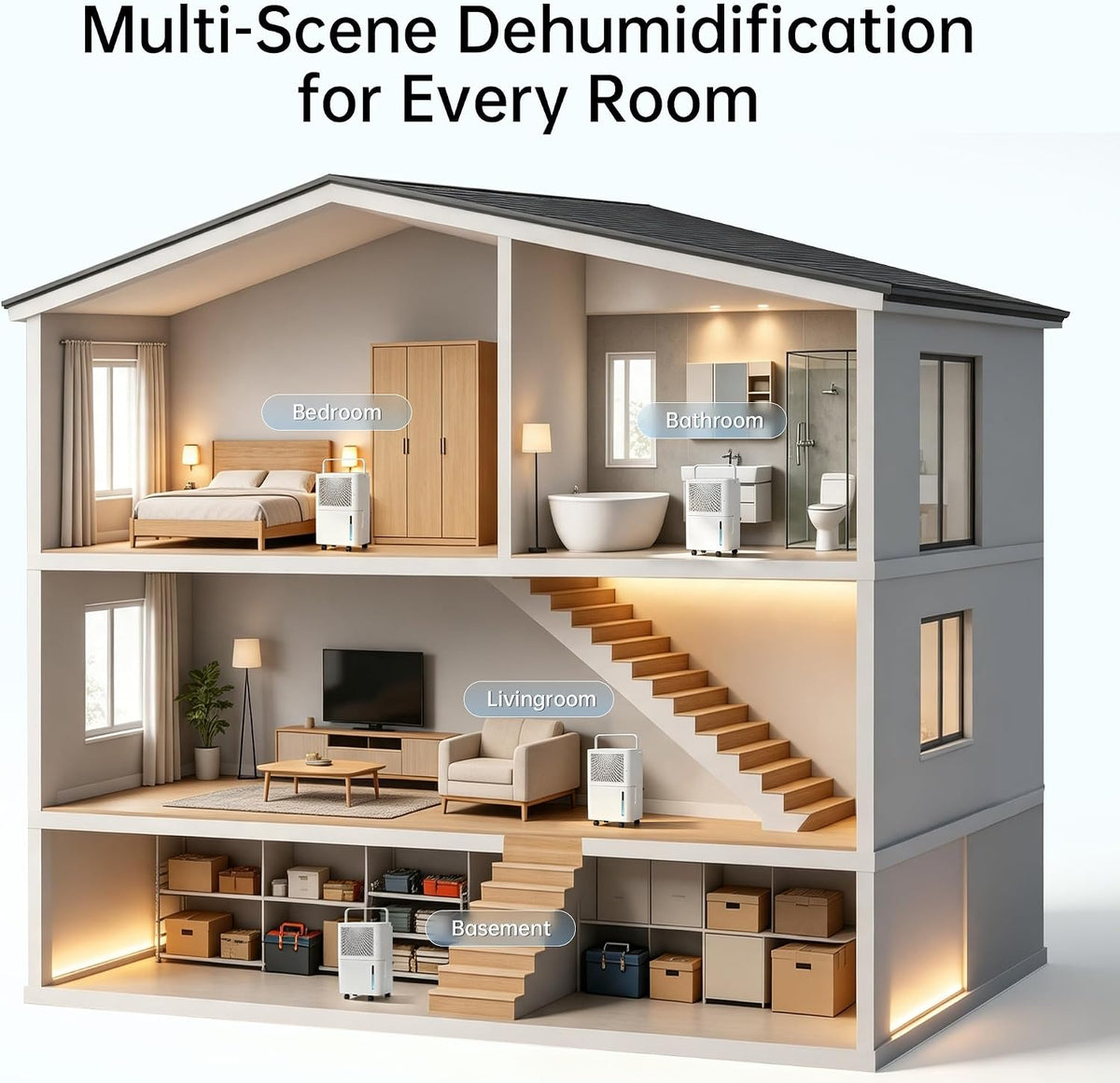 2500 Sq. Ft MAX 30 Pints Dehumidifier Equipped With Drainage Hose, Automatic Defrosting, 24-Hour Timer, Ideal for Basement, Home, Bathroom, Bedroom