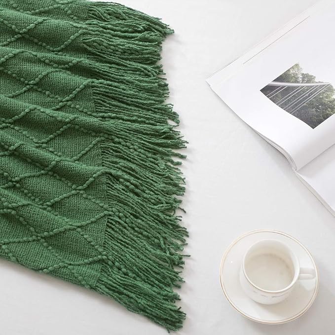 BOURINA Green Throw Blanket 60x80 Inches Throw Textured Solid Soft Sofa Throw - Image 3