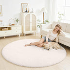 OLANLY Ivory Round Rugs for Bedroom - Image 5