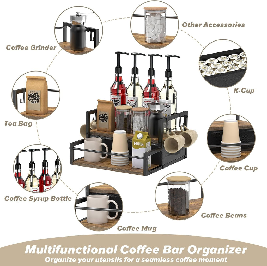 Coffee Syrup Organizer for Countertop, 2-Tier Coffee Bar Organizer