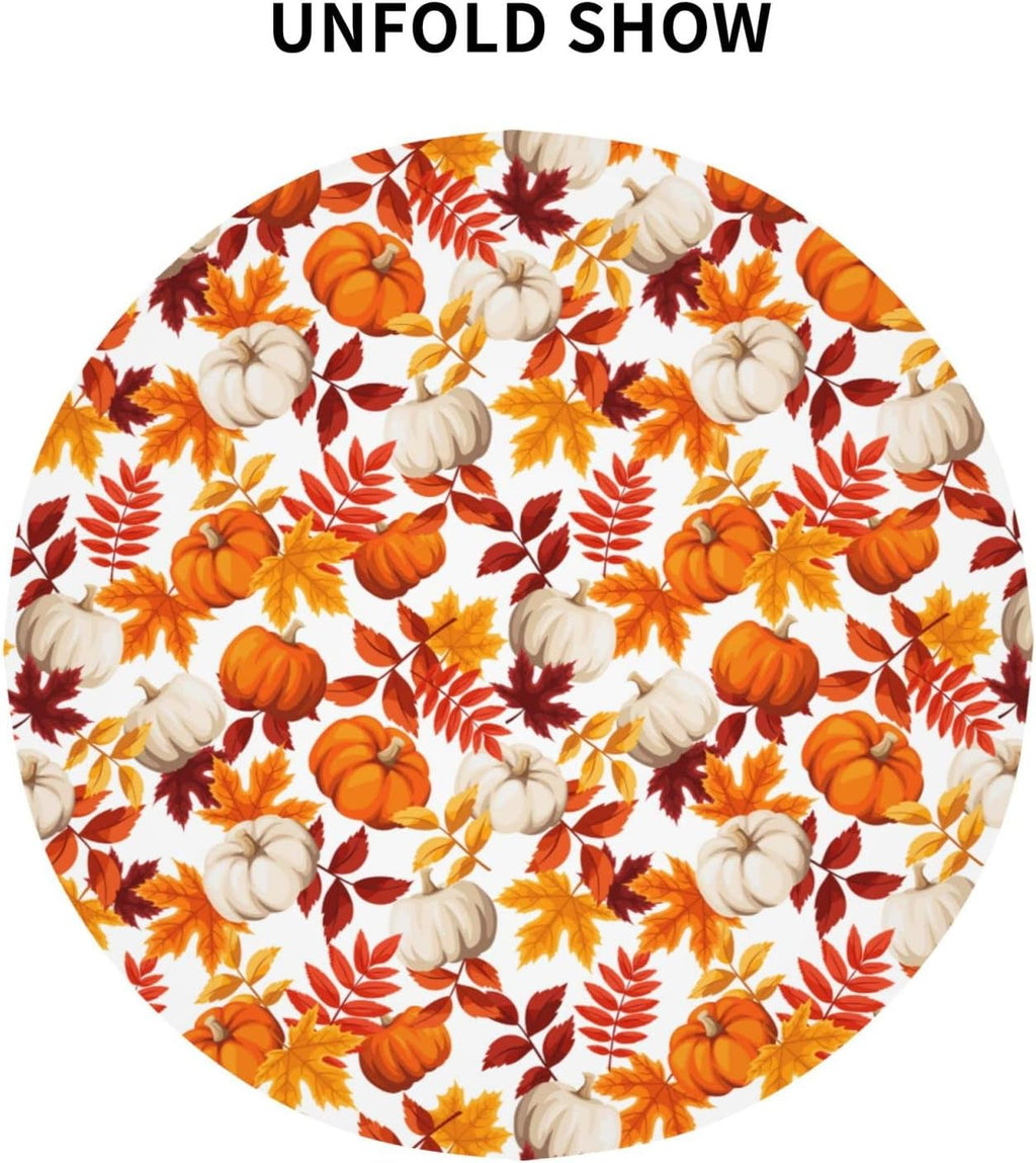 Fall Round Tablecloth 60 Inch Thanksgiving Harvest Autumn Pumpkin Fallen Leaves Maple Leaf Print Decorative Table Cloth Holiday Decorations Seasonal Decor for Home Kitchen Dining Room Picnic Party
