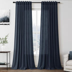 Extra Long Vintage Blue Linen Curtains 120 Inch by Nanspring