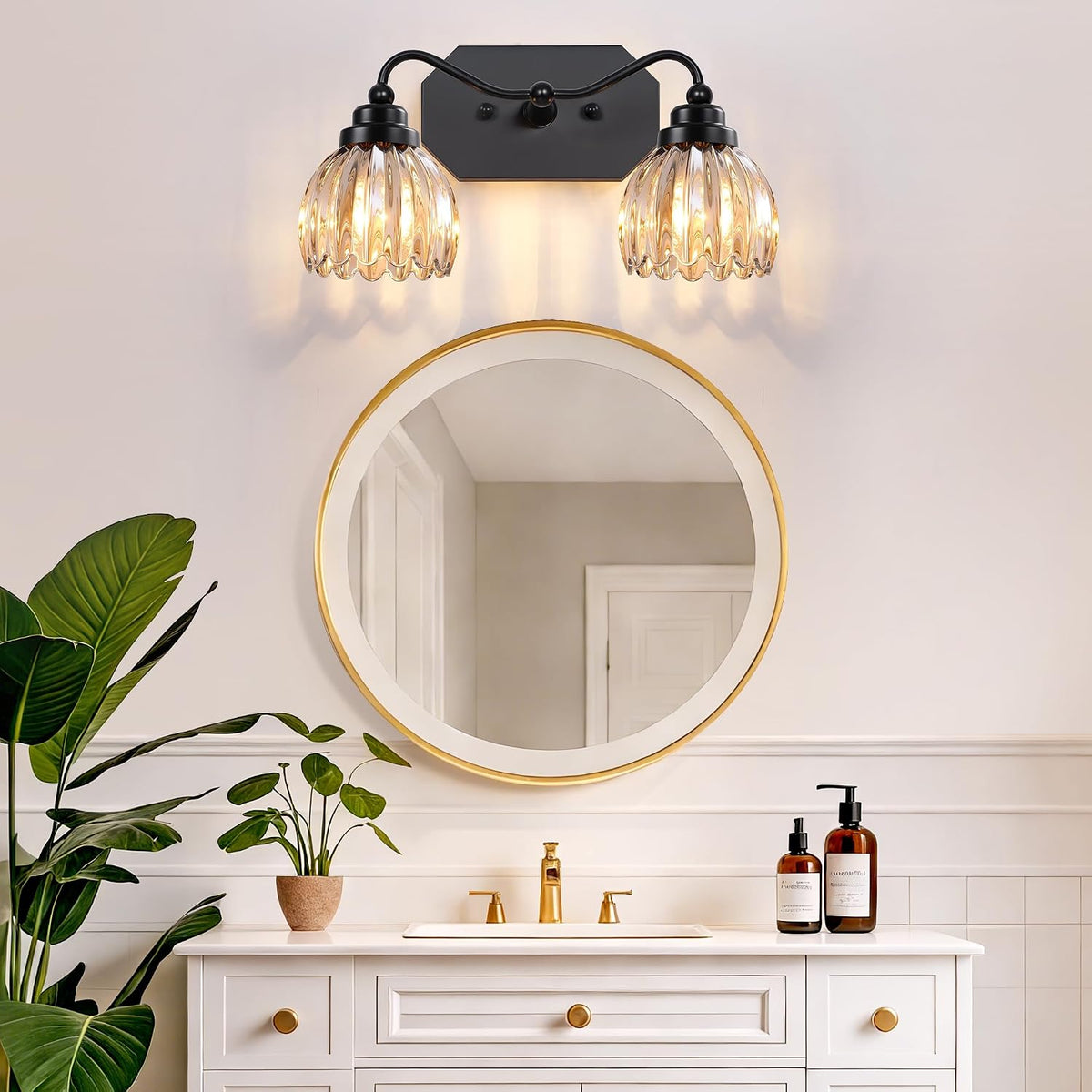 Vintage Vanity Lights, 2‑Light Antique Matte Black Finish