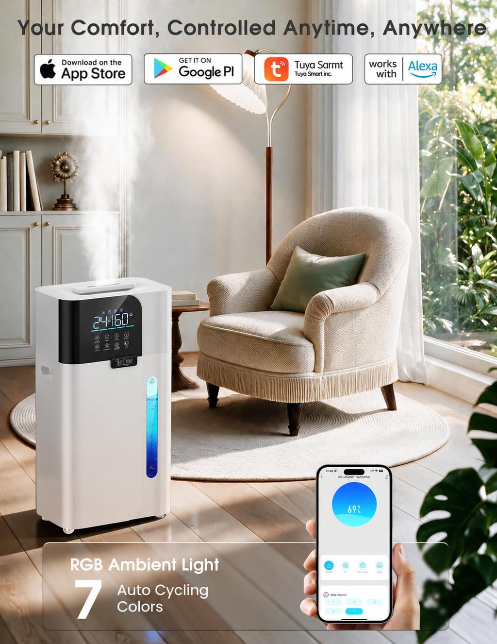 18L/4.75Gal Smart Humidifier Large Room 2000 ft² Humidifier for Bedroom