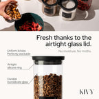 KIVY Airtight Glass Jars with transparent Lids & Labels 3x 40oz - Stackable