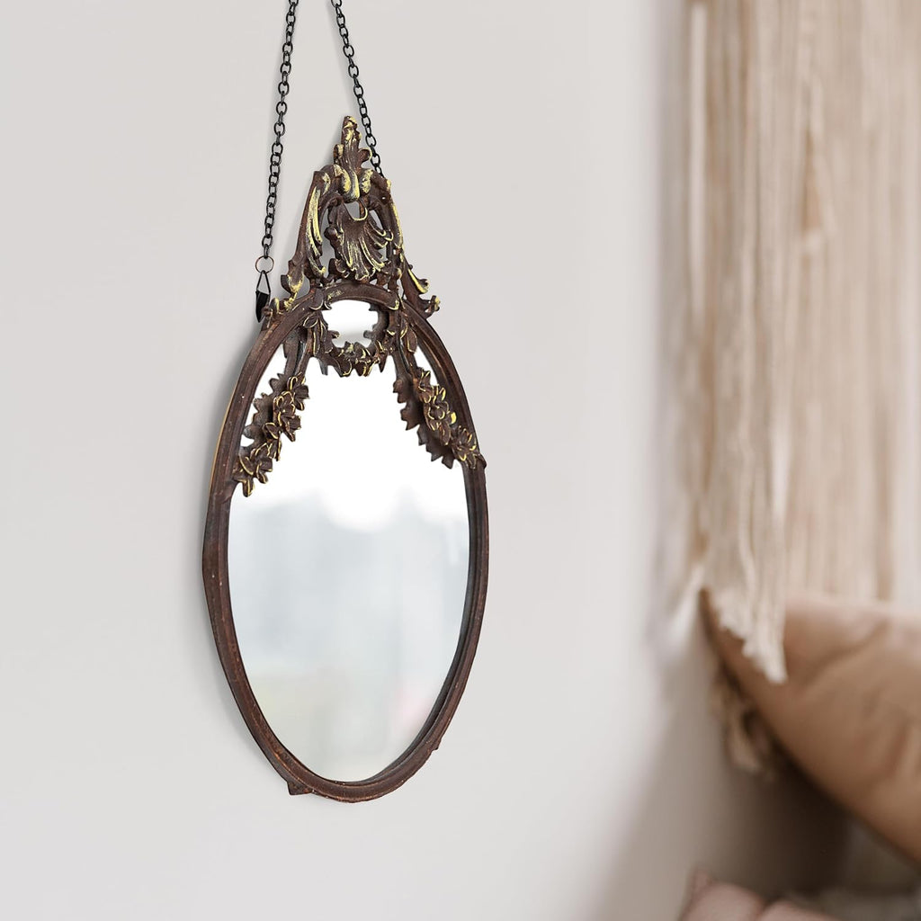 Creative Co-Op Pewter Framed Wall Mirror with Decorative Chain and Antique Finish, Bronze