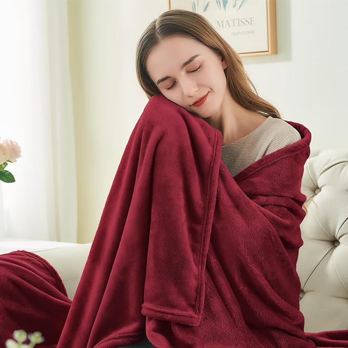 BEDELITE Fleece Blanket Burgundy Throw Blankets - Image 2