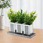 Pibeyer Crystal Crush Diamond Jar Table Centerpiece Decorations for Dining Room, Coffee Table Decor Wooden Tray with 3 Mirrored Jars Artificial Plants for Kitchen, Living Room, Home Décor