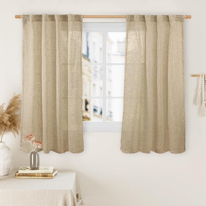 LAMIT 54 Inch Semi Sheer Window Linen Curtains, Light Filtering Panels Back Tab by LAMIT