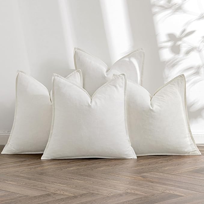 MIULEE Cream Linen Pillow Covers Pack of 4 Decorative Natural Solid Throw by MIULEE