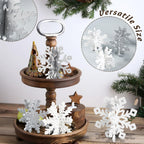 Wooden Snowflake Decorations, 3D Christmas Table Decorations, Set of 6