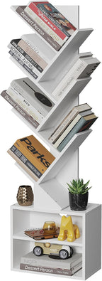 SUNMORY 6 Tier Tree Bookshelf, Tall Small Bookcase with Storage Cabinet