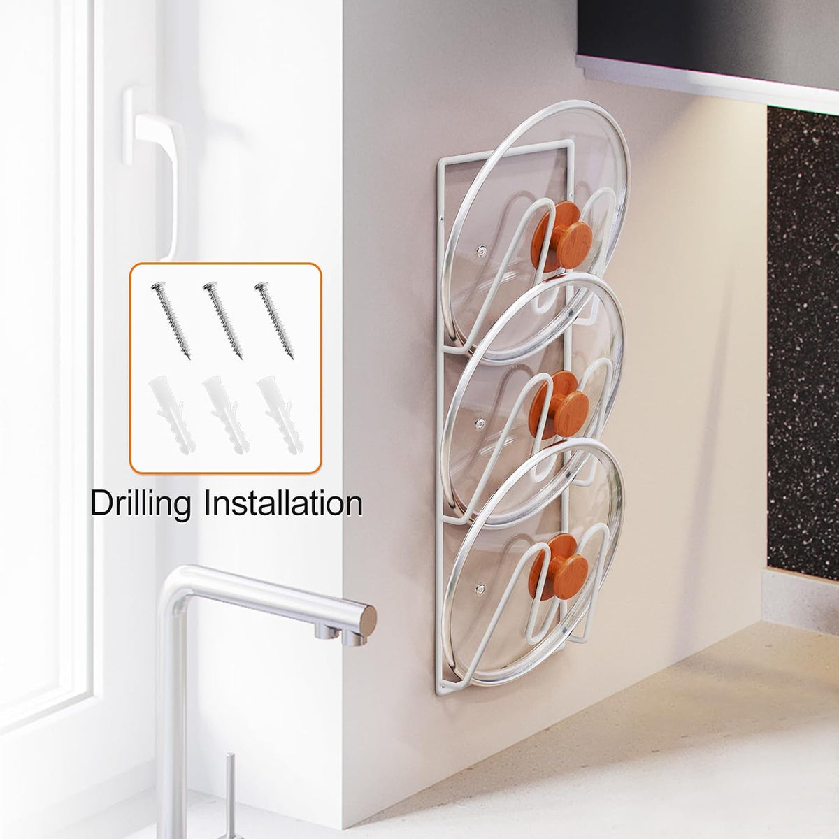 Durmmur 2 Pack Pot Lid Organizer, 6-Tier Lid Holder for Cabinet Door & Wall