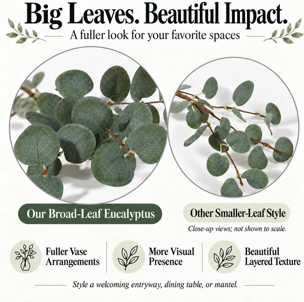 Beferr 6Pcs Artificial Eucalyptus Stems Greenery Stems 24" Tall Fake Plants Decor Faux Floral Stems for Vase Home Party Wedding Decorations