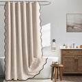 MIULEE Beige Scalloped Linen Shower Curtain 72x72 Inches