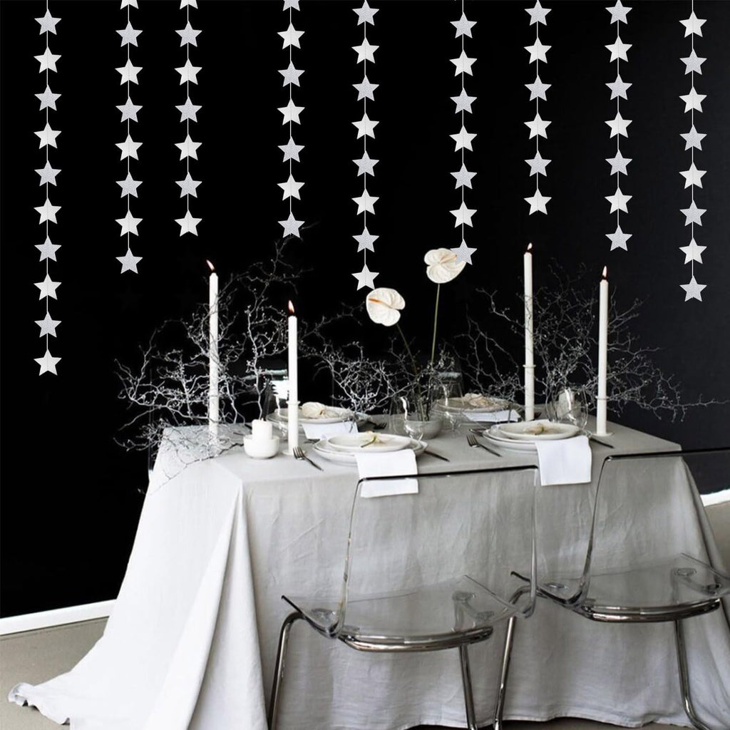 Disco Silver Party Decorations Garland-Hanging Birthday Paper Star Streamer Banner,Bachelorette Engagement Bridal Shower Wedding Christmas New Years Graduation 52FT Supplies Joylune