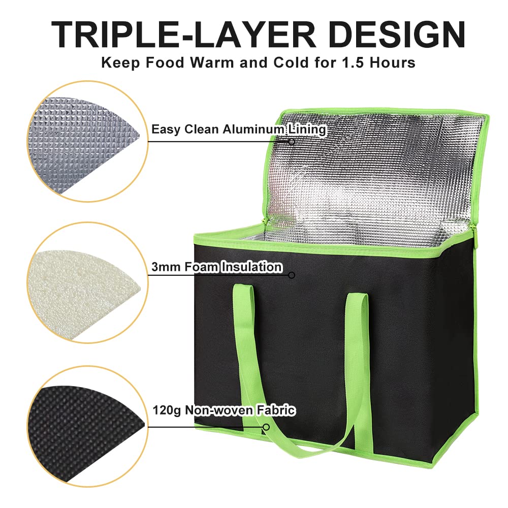 2-Pack Insulated Reusable Grocery Shopping Bag, X-Large, Black-Green