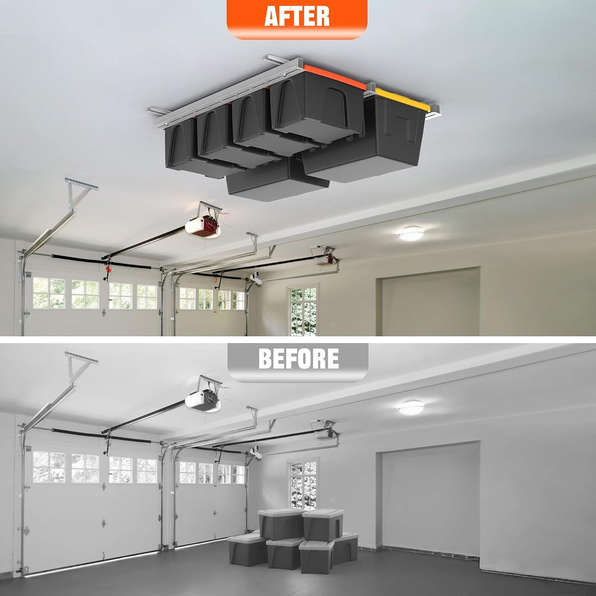 TORACK Garage Ceiling Bin Storage Rack, Overhead Tote Storage Rail System