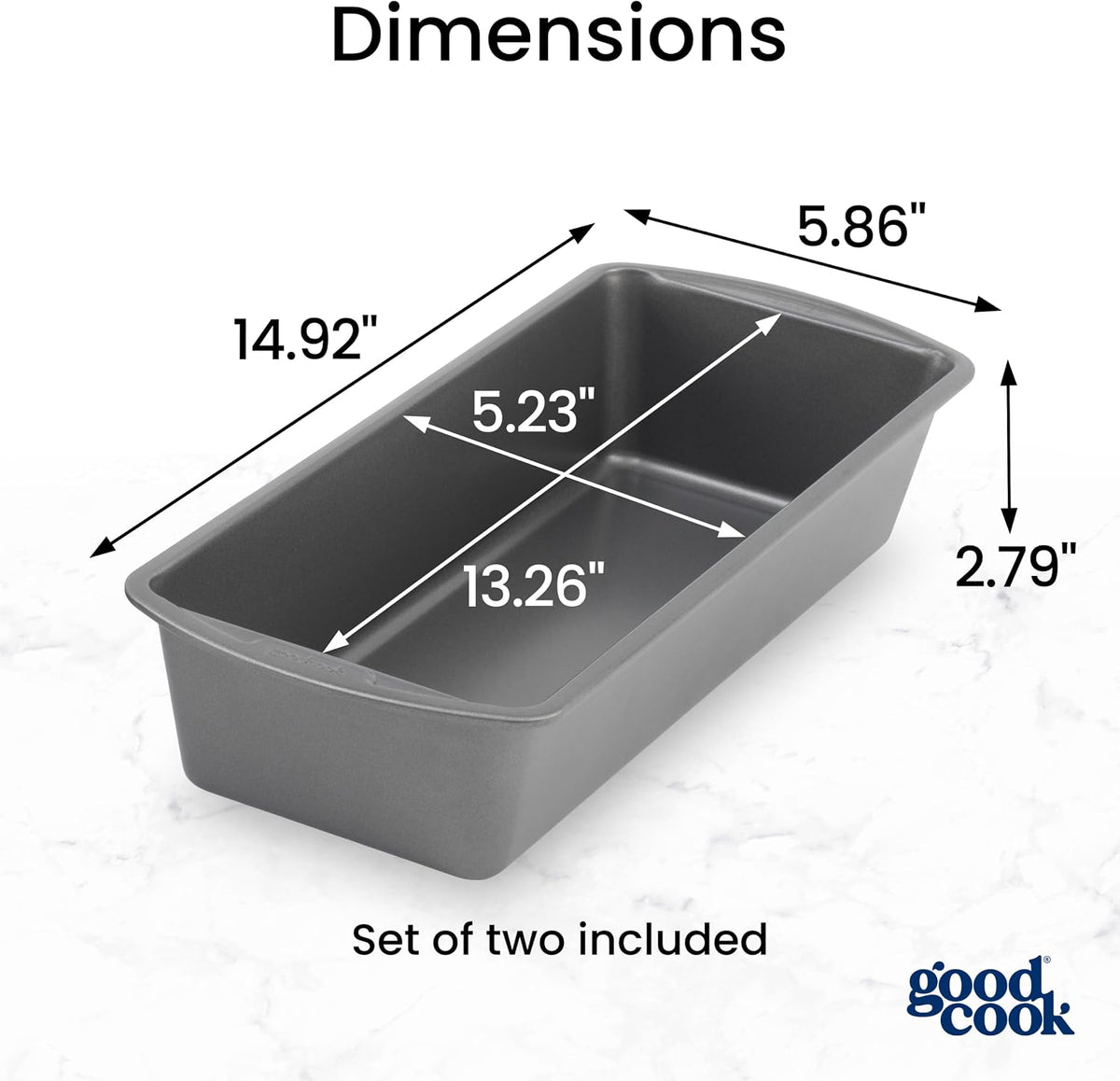 GoodCook Set of 2 Extra Large 13" x 5" Nonstick Steel Bread Loaf Pans, Gray - Set of Two Loaf Pans, Even Heat Distribution, Scratch-Resistant Nonstick Coating, Durable Construction, Easy to Clean