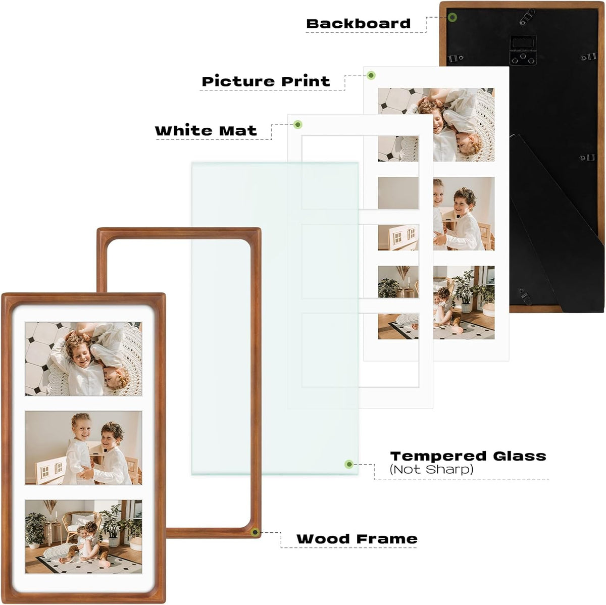 Golden State Art 4x6 Collage Picture Frame,Solid Wood & Real Glass,3 Photos