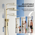 Taplong Outdoor Shower Kit Exposed Bathroom Shower Faucet Set Brushed Gold