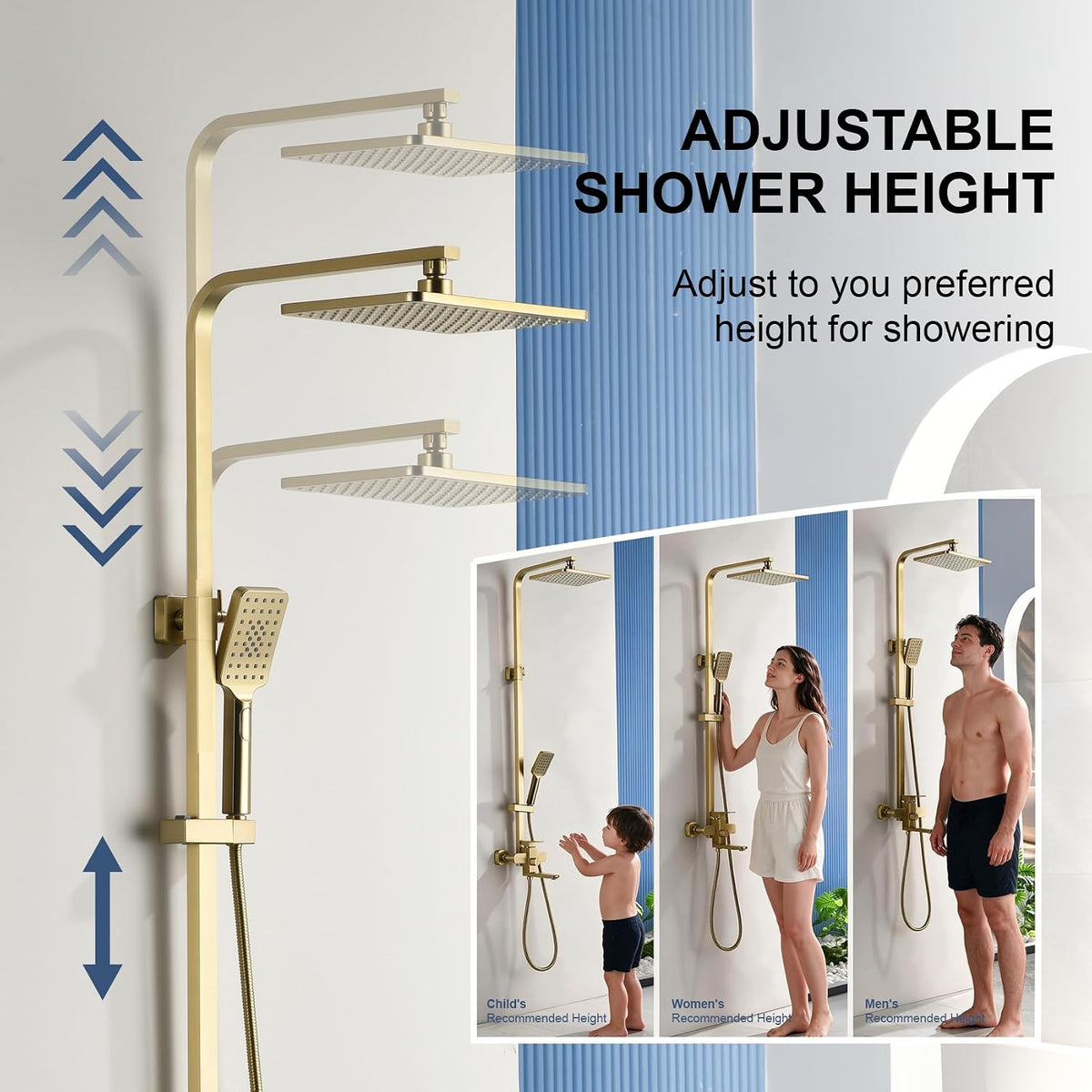 Taplong Outdoor Shower Kit Exposed Bathroom Shower Faucet Set Brushed Gold