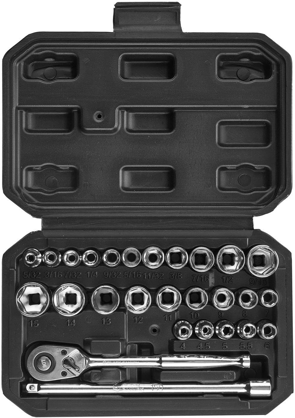 BLACK CANYON 1/4 in Drive Socket Set 27 Piece, 6-Point Metric/SAE, Premium Cr-V Steel Polished Chrome Finish with Heavy-Duty Carrying Case & Clear Size Markings for Automotive Repair Home Maintenance