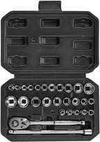 BLACK CANYON 1/4 in Drive Socket Set 27 Piece, 6-Point Metric/SAE, Premium Cr-V Steel Polished Chrome Finish with Heavy-Duty Carrying Case & Clear Size Markings for Automotive Repair Home Maintenance