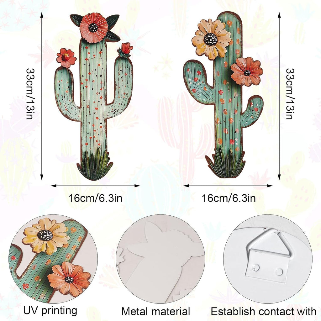 flangairy 2pcs Metal Cactus Wall Decor, Western Desert Bathroom Decor
