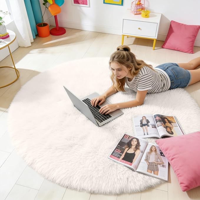 OLANLY Ivory Round Rugs for Bedroom - Image 6