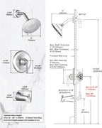 Bathtub Shower Faucet Set with Valve, 6-Inch Showerhead and Tub Spout